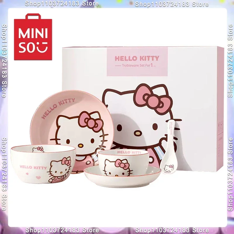 

Столовая посуда Sanrio Cinnamoroll, миска, ложка, тарелка, мультяшная кавайная керамическая посуда, кухонная утварь, набор для хранения продуктов, домашние подарки