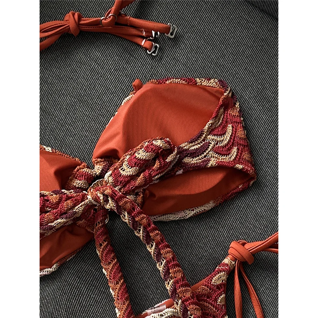 Bedruckter Neckholder-Bikini, Damen-Badeanzug, zweiteiliges Bikini-Set, Badeanzug mit hohem Beinausschnitt, Badebekleidung, Schwimmanzug V8338 – Detail 12