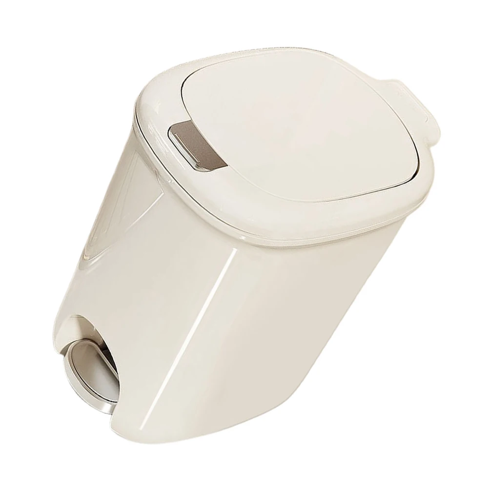 

Flip Trash Can 12.2L Cream White Pedal Waste Container Plastic Home Garbage Storage Reusable Easy Clean Bedroom