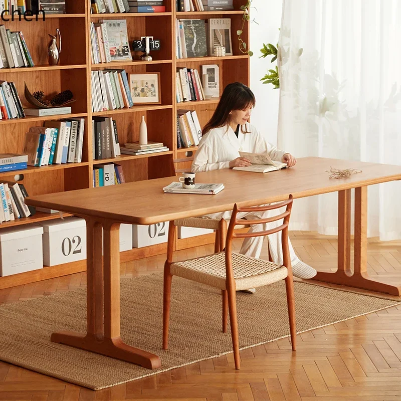 ZWS. Living room long table workbench solid wood large board table cherry wood dining table