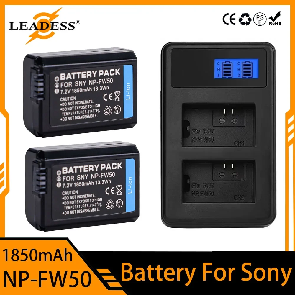 NP-FW50 Battery for Sony Camera A5100 A6000 A6100 A6300 A6400 A6500 A7II A7RII A7SII NEX-3 5 7 ZV-E10 with NPFW50 Dual Charger