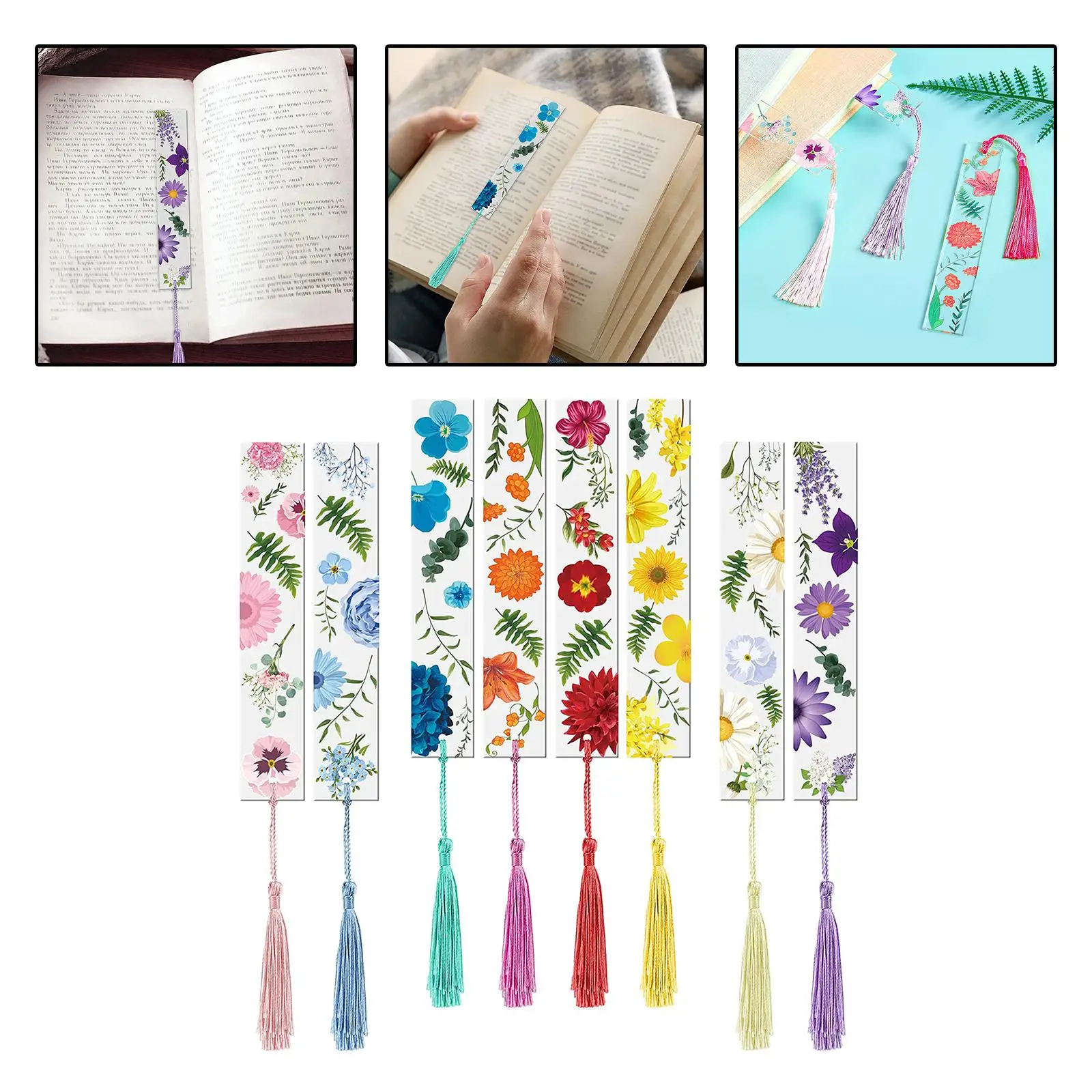 8Pcs Transparent Floral Bookmarks Reading Book Markers for Book