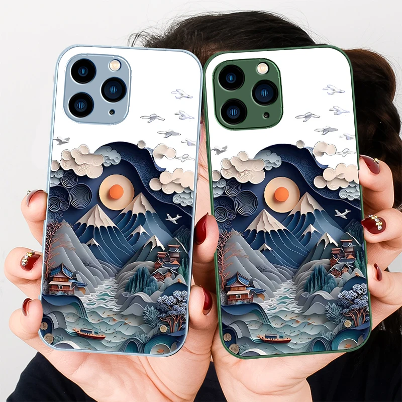 

Oil Painting Landscape Blue For Iphone 16 Plus 15 14 13 12 Mini 11 Pro Max X XS XR 7 8 Plus 2022 Tempered Glass Phone Case