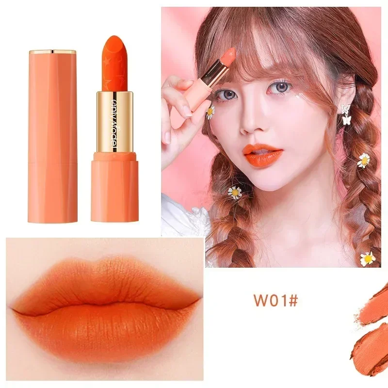 Oranje kleur Matt Lipstick Lip Glaze Zijdezacht Niet gemakkelijk te vervagen Lipgloss Langdurige lippenstift Sexy damescosmetica Make-up