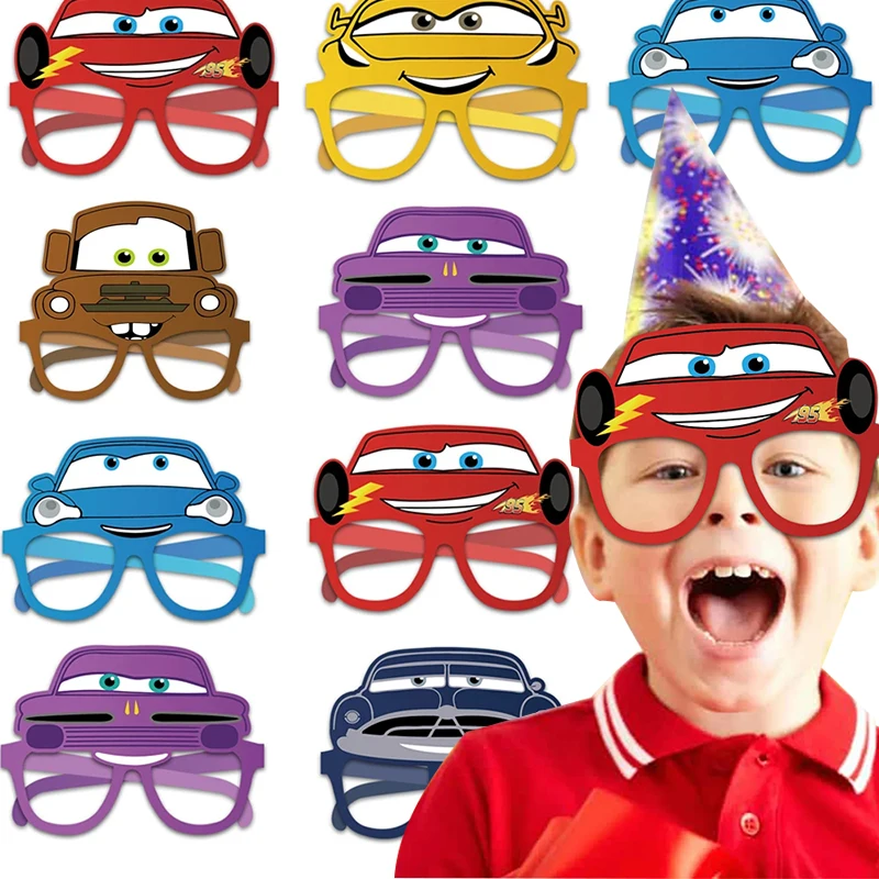 12/24Pcs Lightning McQueen Mask Party Supplies Racing Cars Paper Glasses Mask for Kid Birthday Photography Props Party Favors