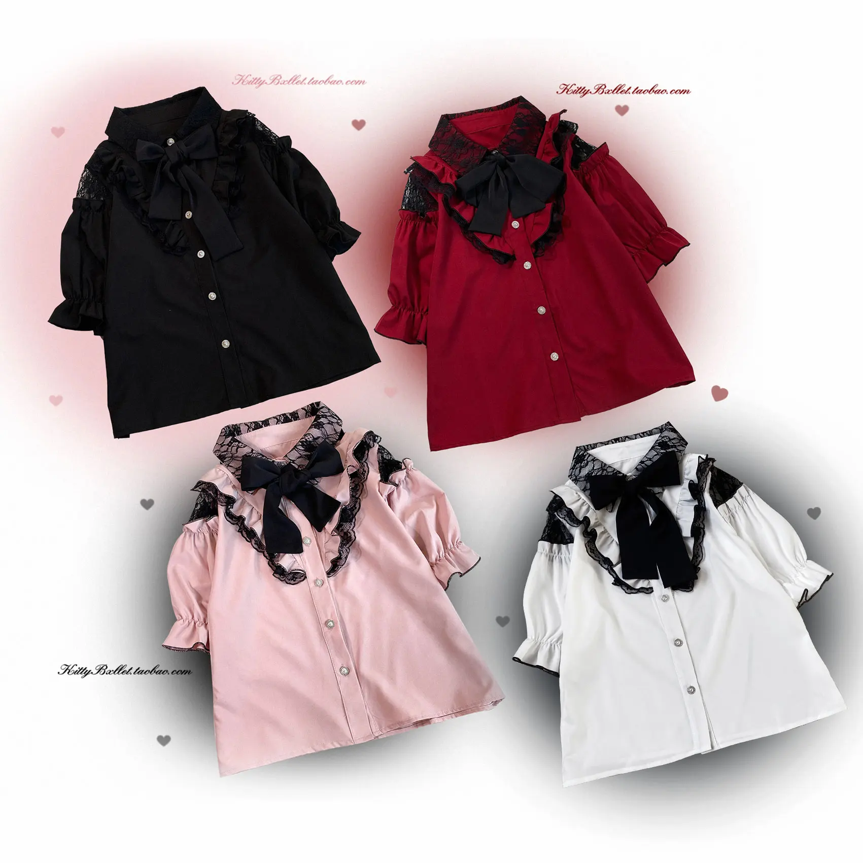 

Japanese Lolita Lace Edge Off Shoulder Short Sleeved Shirt Summer New Sweet Girl Cute Bow Collar All Match Blouse Women Tops