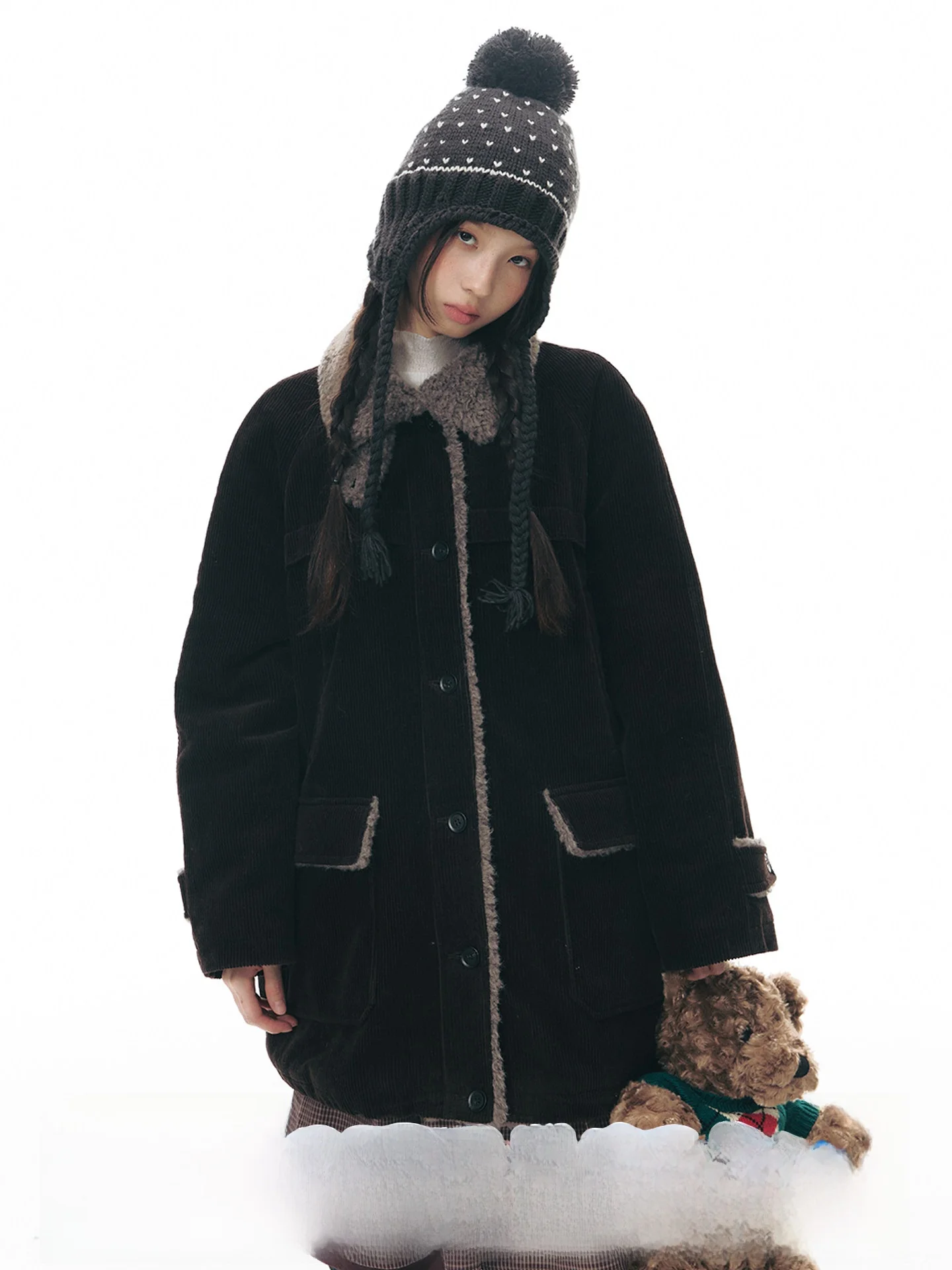 

Оригинальная вельветовая куртка NAPSNAPS в клетку для женщин, винтажная, теплая, хлопковая, зимняя, новая, с длинными рукавами, средней длины