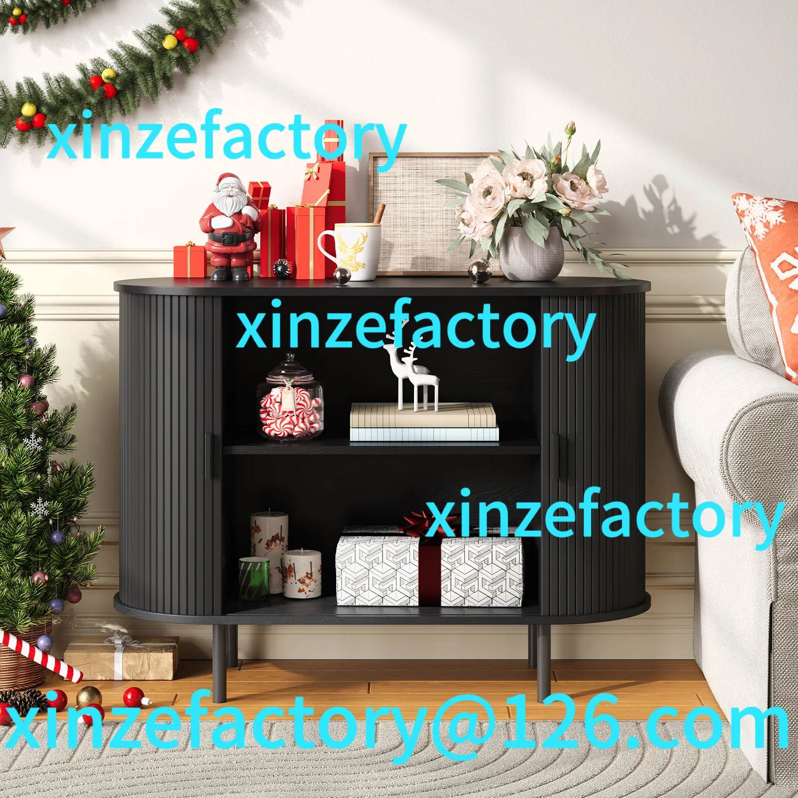 خزانة بوفيه جانبية قابلة للتخصيص مع مساحة تخزين، 40 بوصة مع باب منزلق ورف قابل للتعديل، وبار القهوة