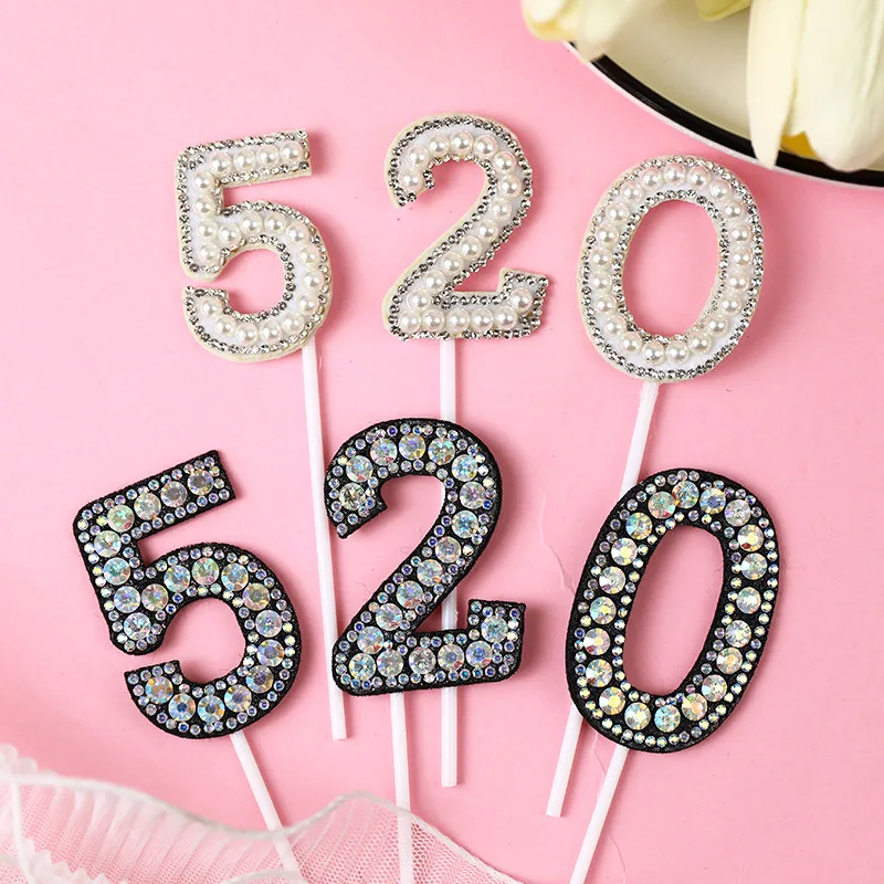 Numero 0-9 Pearl Cake Topper Diamond Dazzling Insert dea accessori per il compleanno decorazione per torta nuziale di san valentino