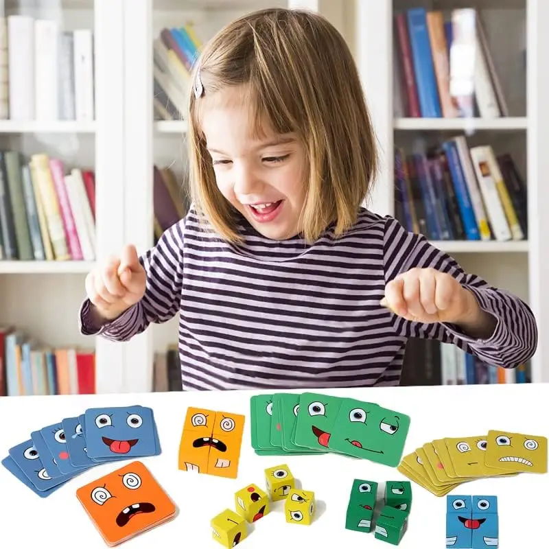 Kids 'Educational Emotion Change Blocks, Expressões Puzzles, Crianças Cube Games, Early Learning, Montessori, Geometria Face