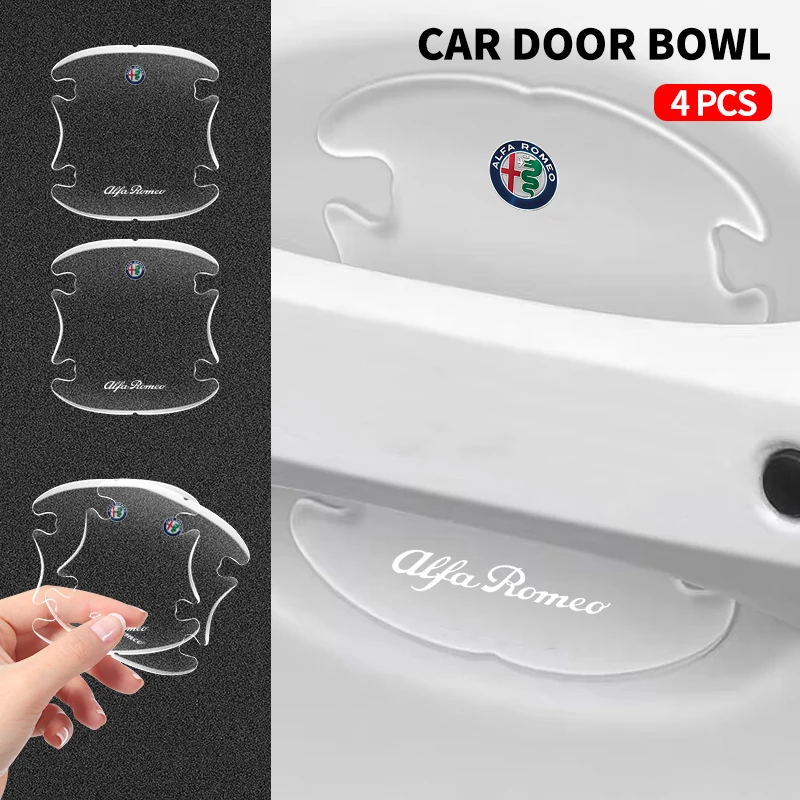 4pc Transparent Car Door Handle Bowl Sticker For Alfa Romeo Mito Brera 147 Giulietta 159 156 Stelvio Sportiva Giulia Accessories