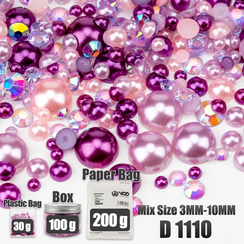 VDD 30/60/100/200g Großhandel Gemischte Größen ABS Halbrunde Perlen Flache Rückseite Perlen Farbige Harz-Strasssteine für Handwerk Nagelkunst DIY Dekoration – Detail 17