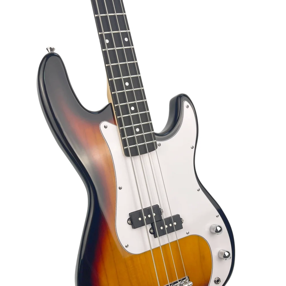 Black, Brown, and White 4-String 24-Fret Electric Bass Guitar Set with Cable and Accessories - view 5