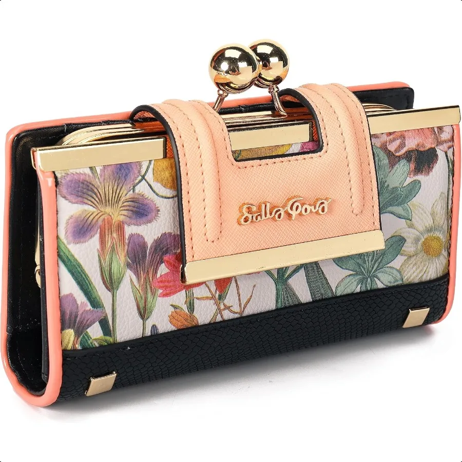 

Women Wallet Leather Large Capacity Women's Handbag Large Capacity Long Wallet with 10card slots and clips