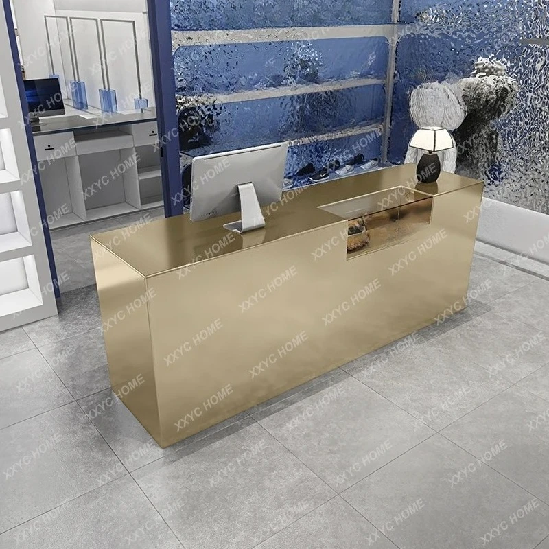 A Design Silver Front Desk Reception Counter Luxury L Shaped Reception Desks Beauty Salon Clothing