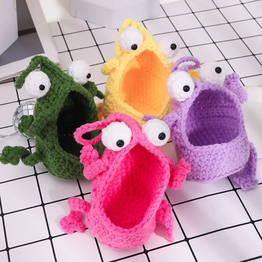 

Ручная работа, сумка для хранения с героями мультфильмов с двумя глазами, милые вязанные крючком украшения, чехол для ключей ручной работы, висит на стене, экономия места