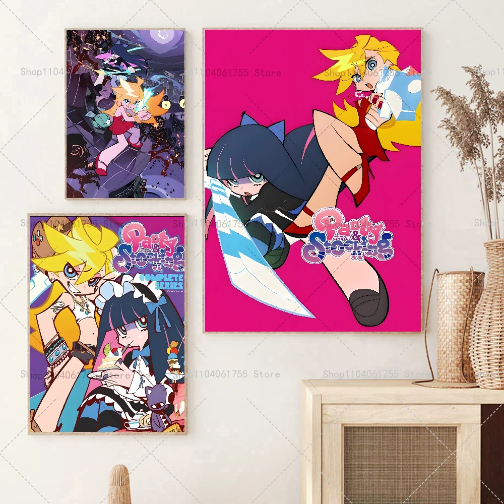 1PC Anime Panty And Stocking With Garterbelt Poster Self-adhesive Art Waterproof Paper Sticker Coffee House Bar Room Wall Decor