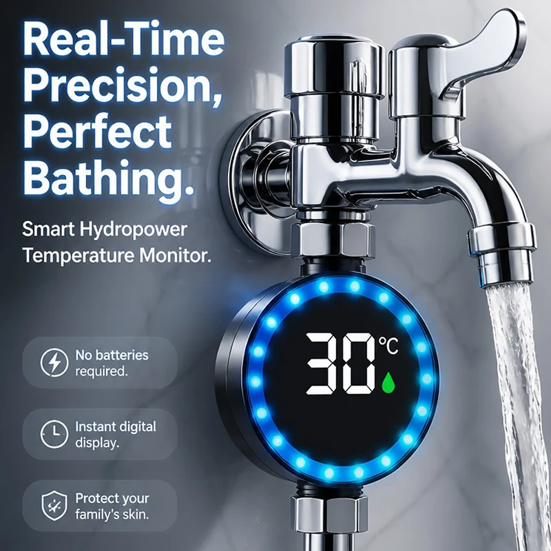 Digital Water Temp Meter Faucet Mount LED Fast Reading Thermometer Kids Bath Water Temperature Monitor Bathroom Kitchen Fixture