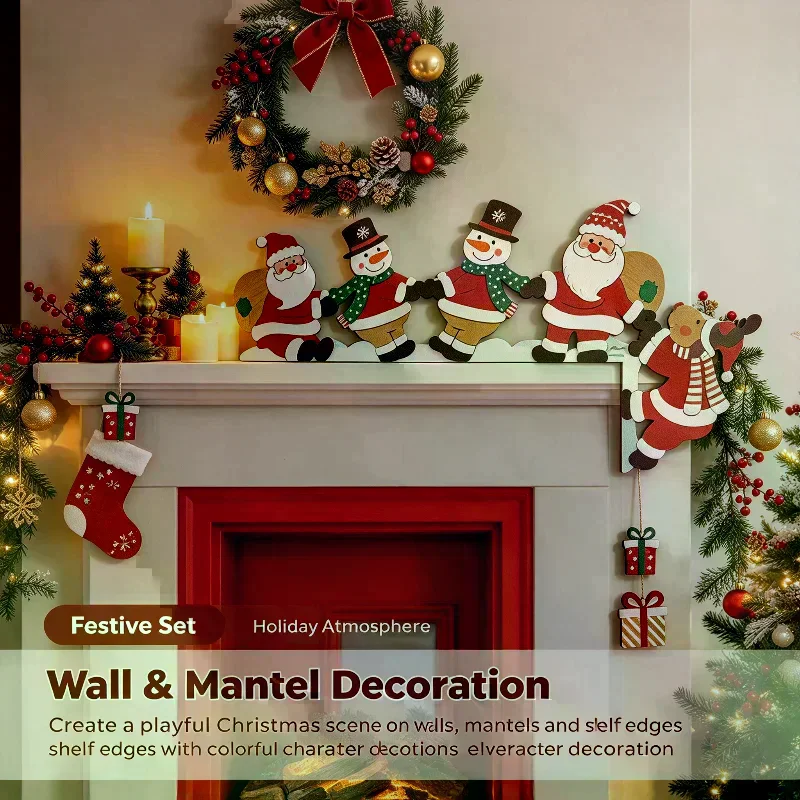 Hanging Christmas Door Frame Decoration Includes Santa, Snowman, And Reindeer Wall Decals For Home Xmas Decoration