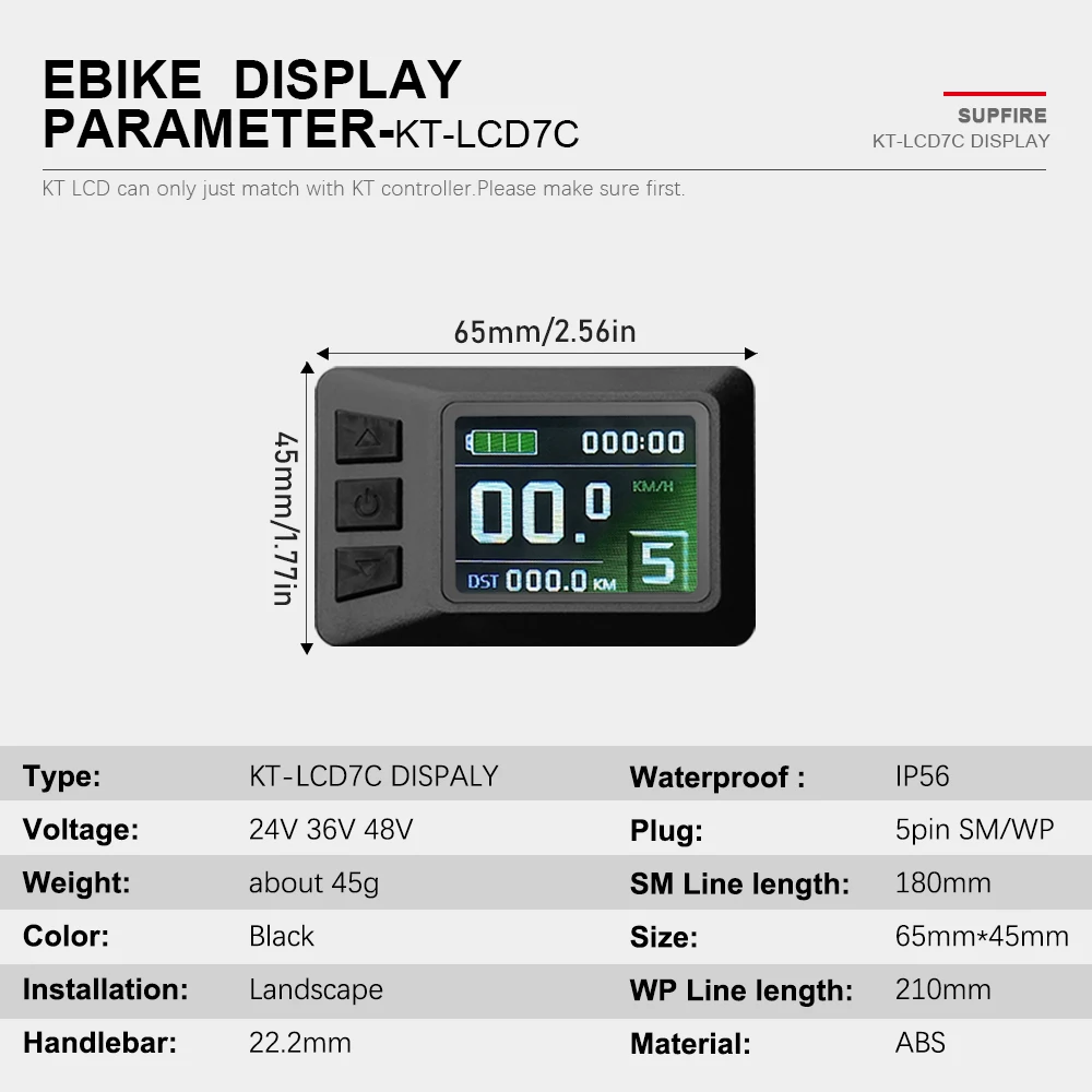 KT-LCD7 Display per bici elettrica SM/Spina impermeabile solo compatibile con controller KT 24V36V48V