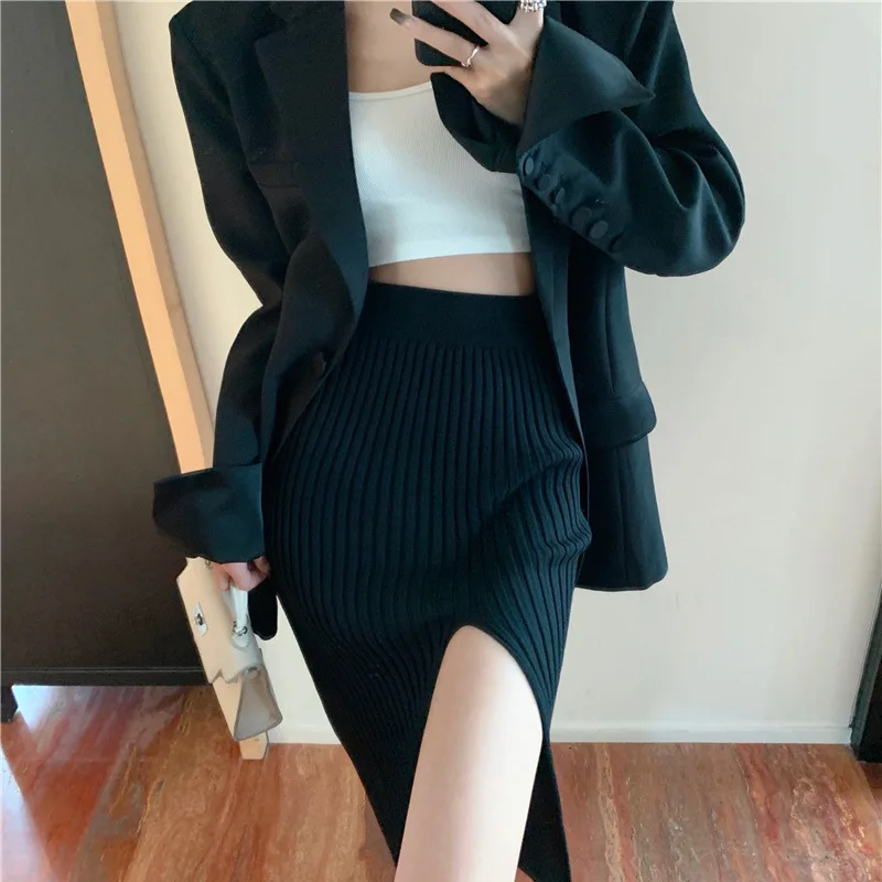 Elegant Elegant เซ็กซี่ Stit กระโปรงผู้หญิง SLIM FIT Slimming สาวร้อนถักชุดเอวสูงกระโปรง