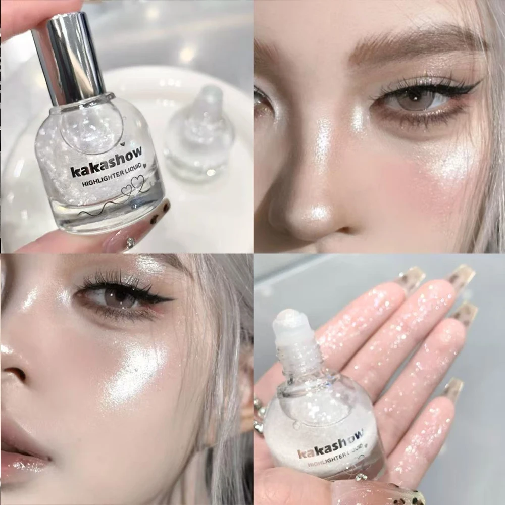 Liquid Highlighter with Roller Ball - Shimmering Glow Finish for Face & Body, Long-Lasting Dewy Makeup, Easy Application