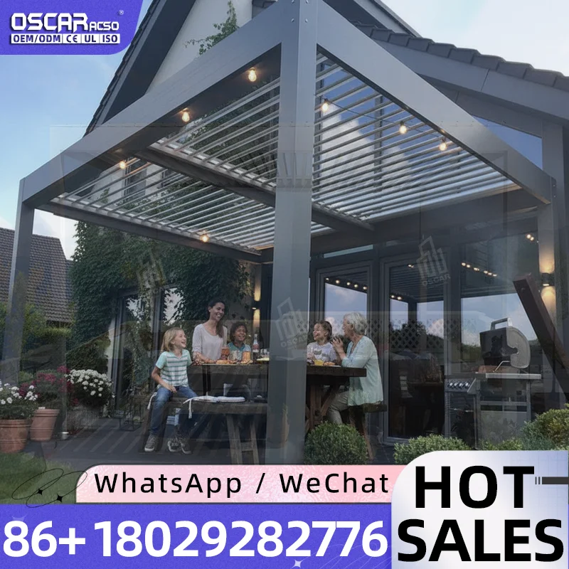 Outdoor Aluminum Alloy PVC Fabric Electric Folding Retractable Roof Gazebo Motorized IP67 Waterproof Remote for Garden Patio Bac