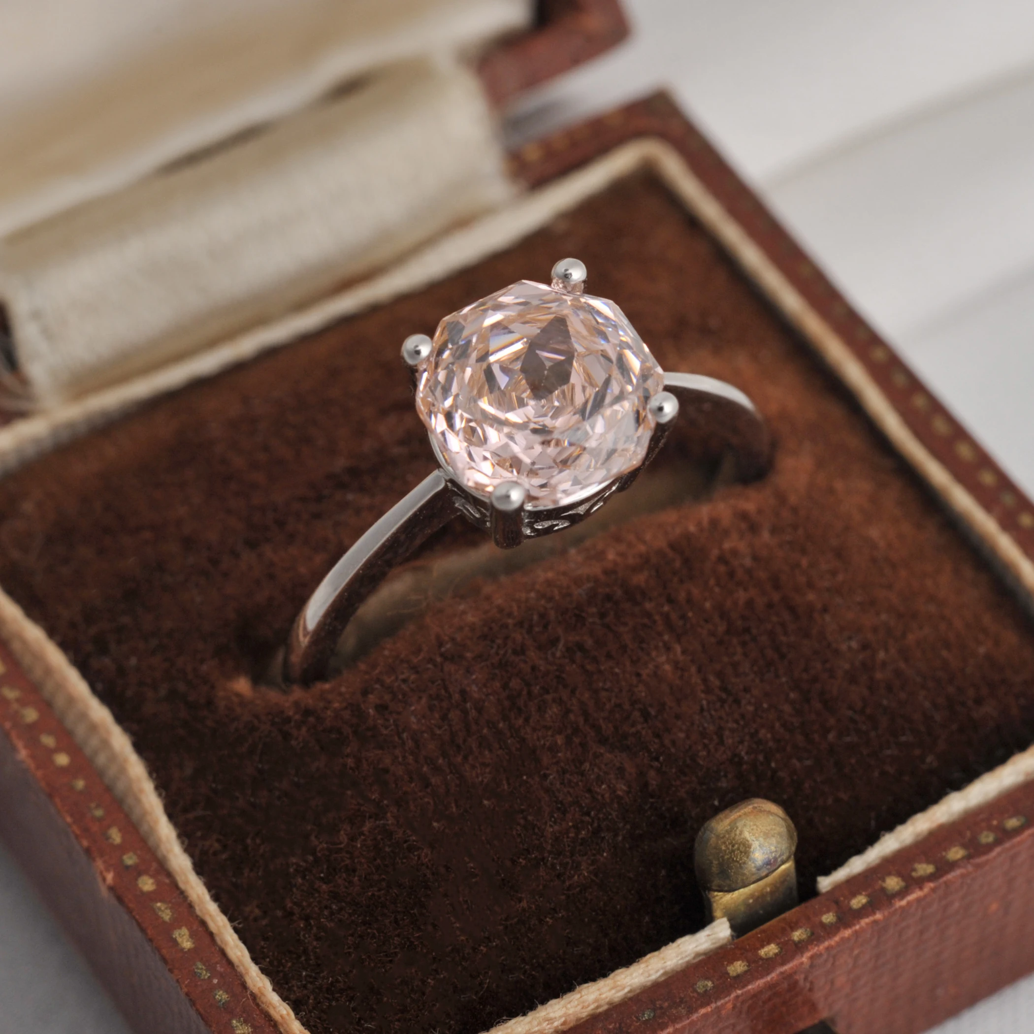 Potiy 2ct Octagon Rose Cut Morganit Rosa Zirkonia Solitär-Ring, 925 Sterling Silber Schmuck Geschenk für Frauen mit – Detail 11