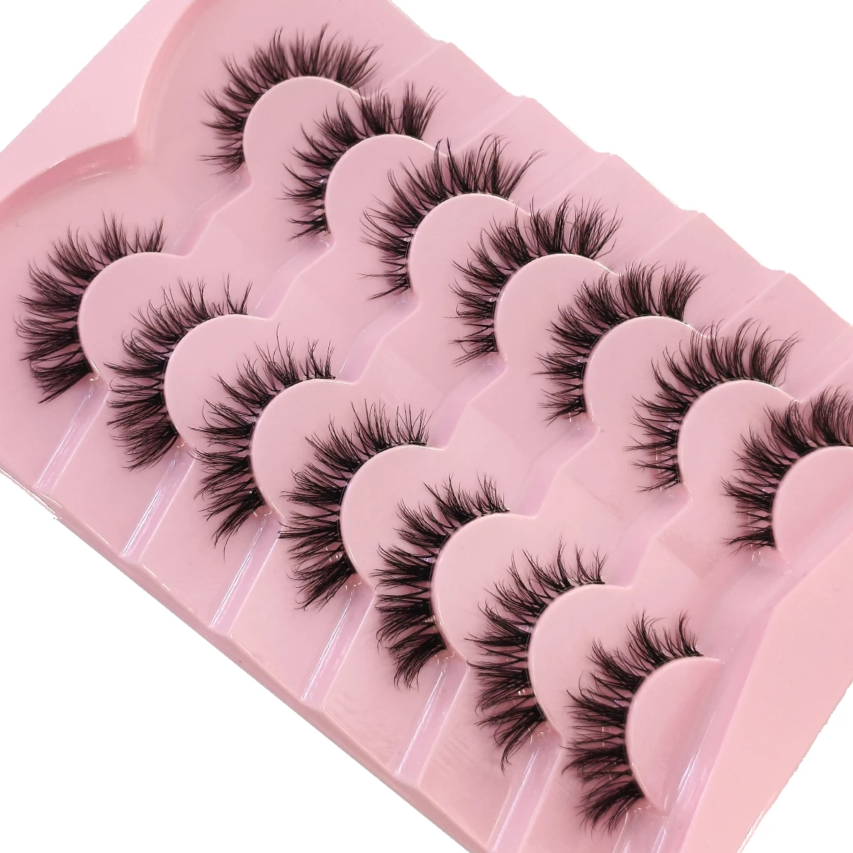 7 Paar falsche Wimpern, natürlicher Look, künstliche Wimpern, wispy Cat-Eye-Wimpern, transparentes Band, falsche Wimpern, 16 mm, Faux-Mink-Wimpern-Set