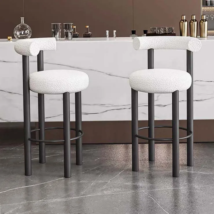 

Modern Kitchen Metal Tall Table Restaurant Furniture Iron Luxury High Bar Stool Lamb Wool Bar Chair