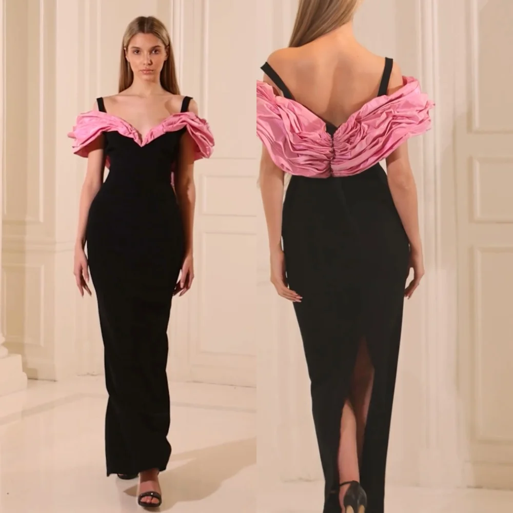 

Customized Jersey Pleat Formal Evening Trumpet Off-the-shoulder Bespoke Occasion Gown Long Dresses