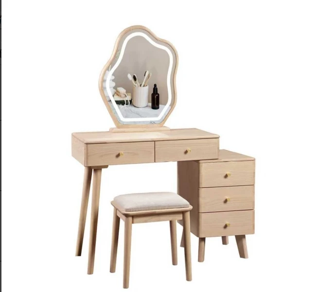 Modern Style Solid Wood Dressing Table with Storage Cabinet Light Luxury Makeup Table for Small Bedroom or Living Room