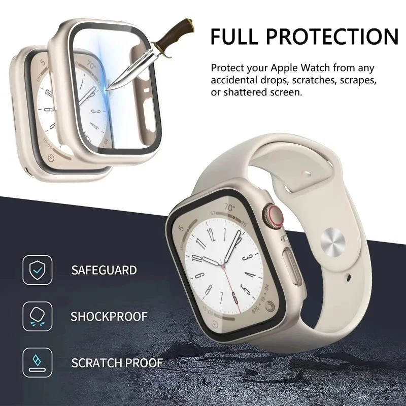 Glass + Case for Apple Watch 45mm 41mm 44mm 40mm 46mm 42mm Screen Protector Bumper PC Cover for iWatch Series 4 5 SE 6 7 8 9 10
