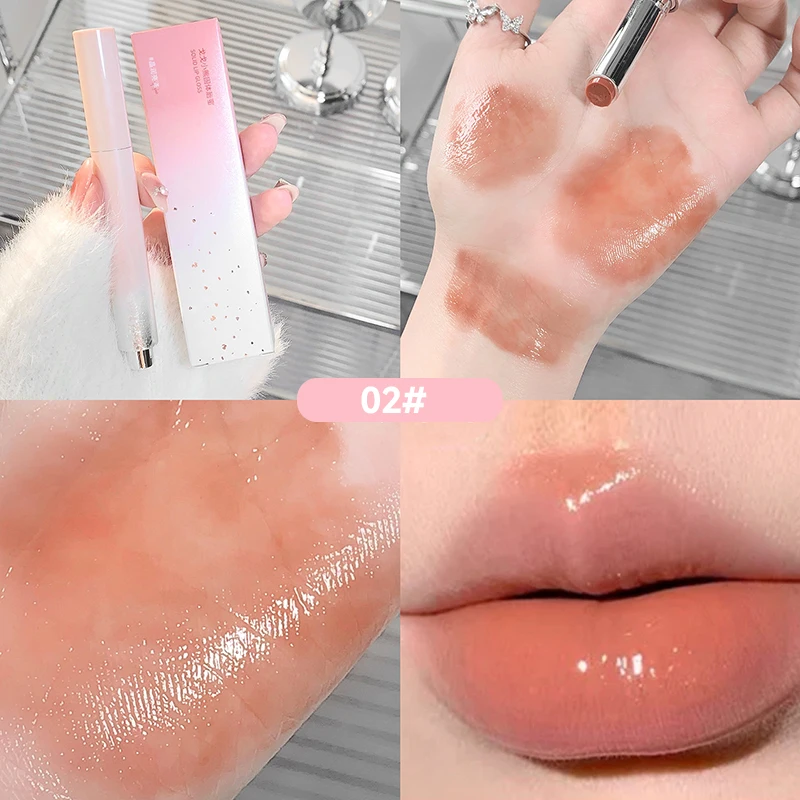 Feste Lippen praller transparent feuchtigkeit spendend Gelee Spiegel rotbraun Lippenstift Pfirsich Marmelade Natur nackt Lippen glasur Make-up