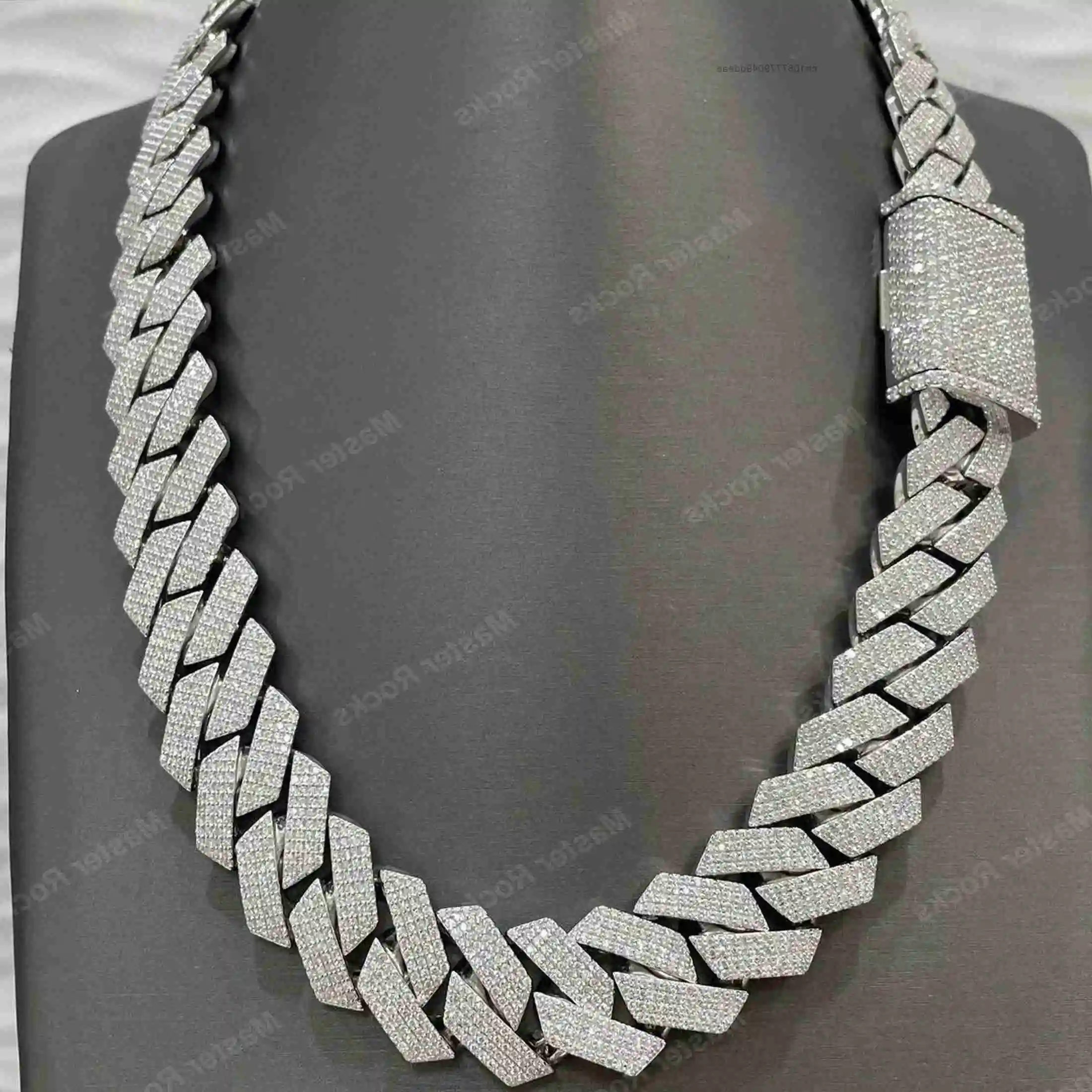

20mm 4 Rows 925 Sterling Silver Thick Cuban Chain Necklace Manufacturer Custom Jewelry Cuban Chain Necklace Moissanite