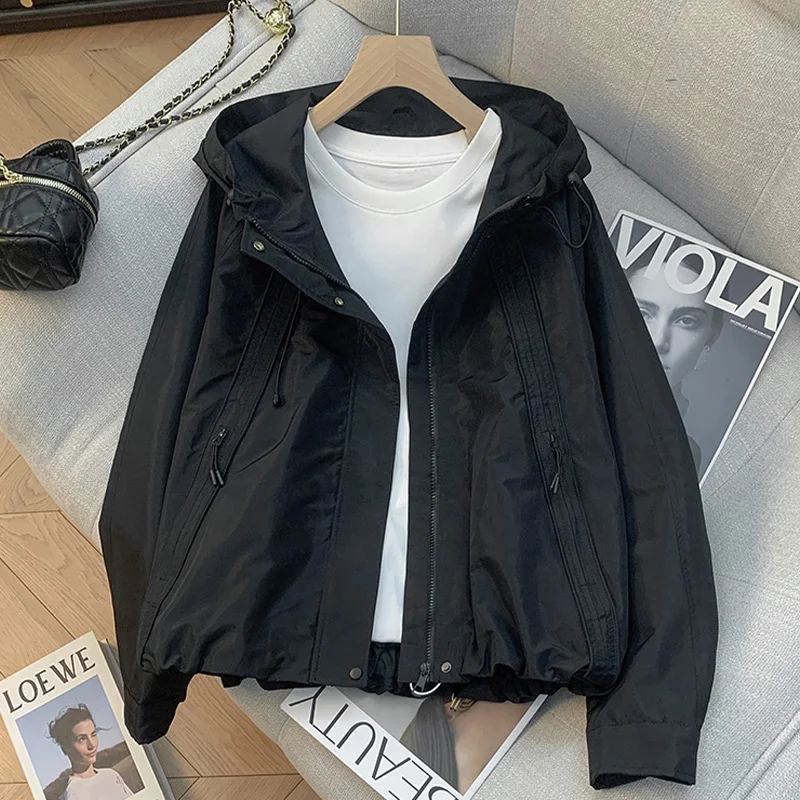Women's Dopaamine Hooded Long Sleeve UV Protection Windproof Loose Jacket Y2K Outdoor Sports Aesthetic Streetwear Outerwear 2026