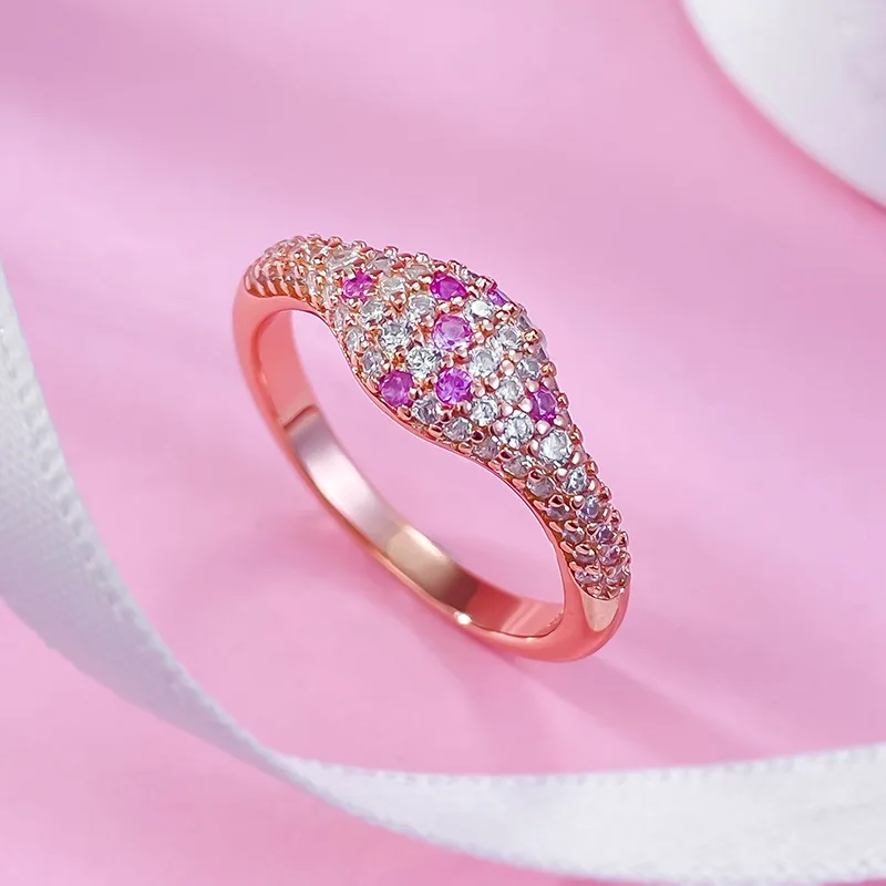 Live New S925 Sterling Silver Red Corundum Pink Diamond Ring for Girls Spring/Summer New Exquisite Fashion Versatile