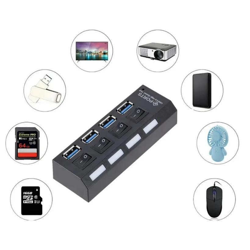 Mini USB HUB 3.0 2.0 Super Speed 5Gbps Usb2.0 4 Port HUB Portable USB 2.0 HUB Splitter with External Power Adapter for PC Acc