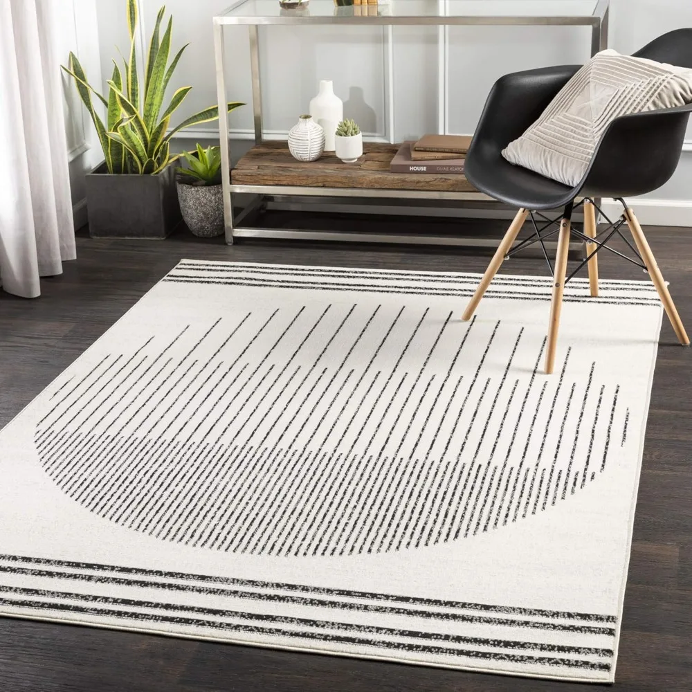 Penrod Modern Geometric Area Rug,Black/Ivory