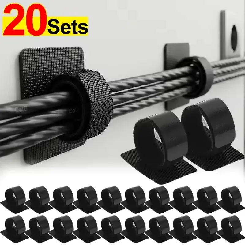 Adhesive Under Desk Cable Ties Wire Holder Cord Organizer Adjustable Hook and Loop Cable Management Holders For Home Office