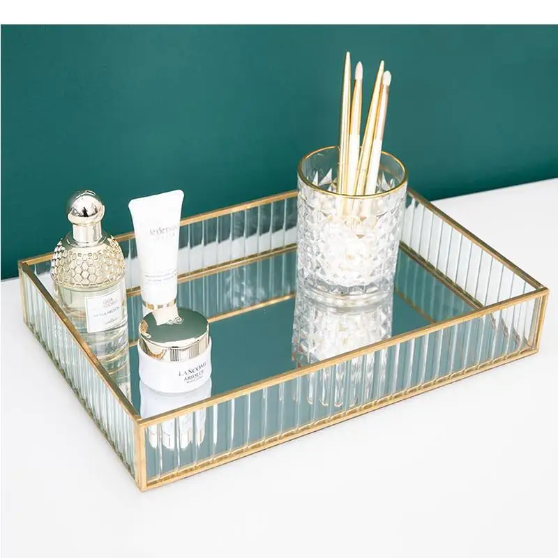 

Transparent Glass Storage Tray Rectangular Decorative Organizer Tea Trays Jewelry Plate Cosmetic Box