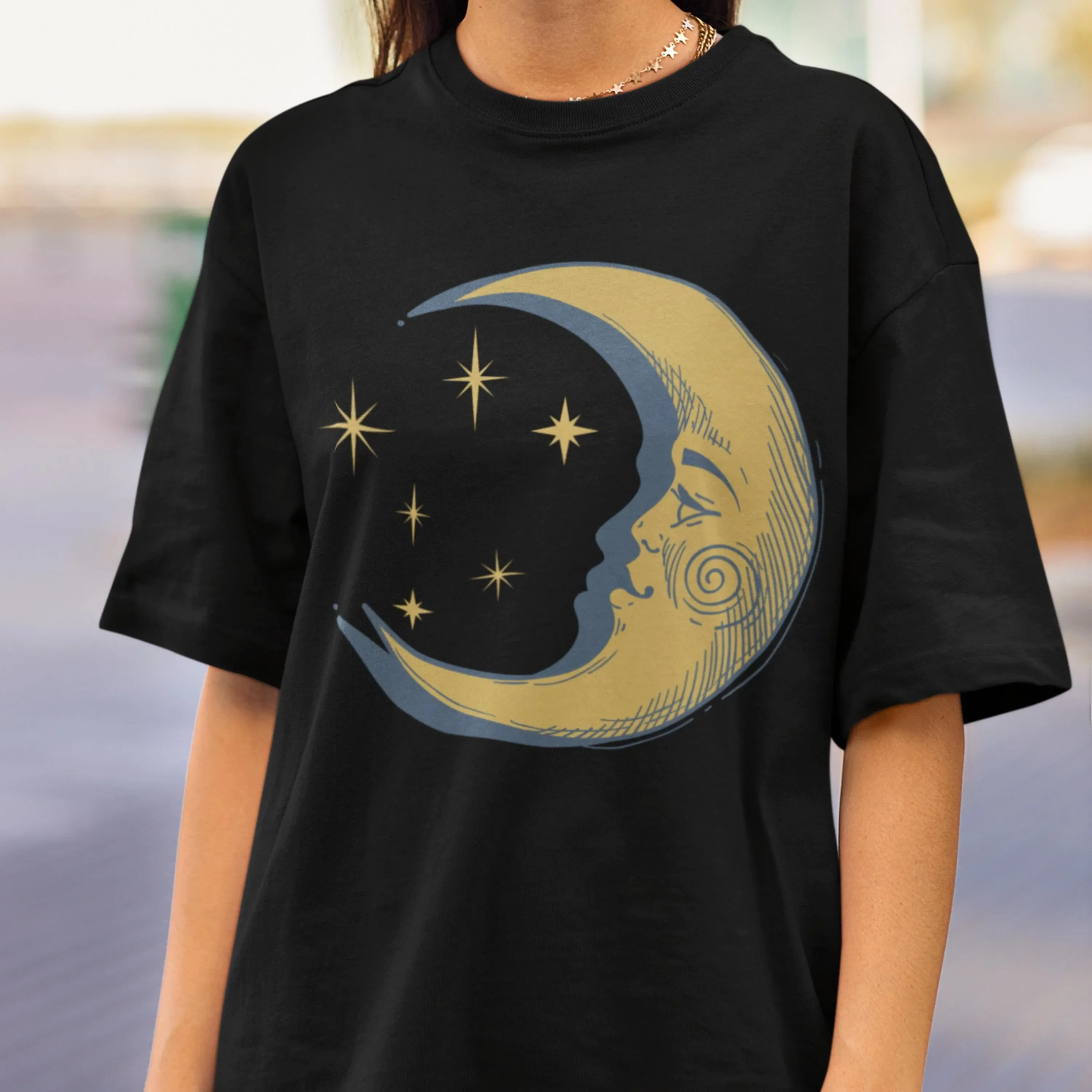 تي شيرت بوهو مون ريترو للنساء علم التنجيم الروحي السماوي العصري للشمس والنواة الفضائية الجمالية #1