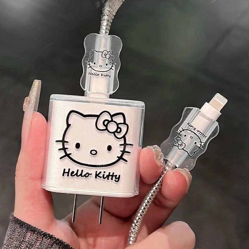 حافظة حماية شحن كاواي هالو كيتي الجديدة لهواتف آيفون وآي باد شحن سريع 20 وات حماية كابل الهاتف ضد التشابك