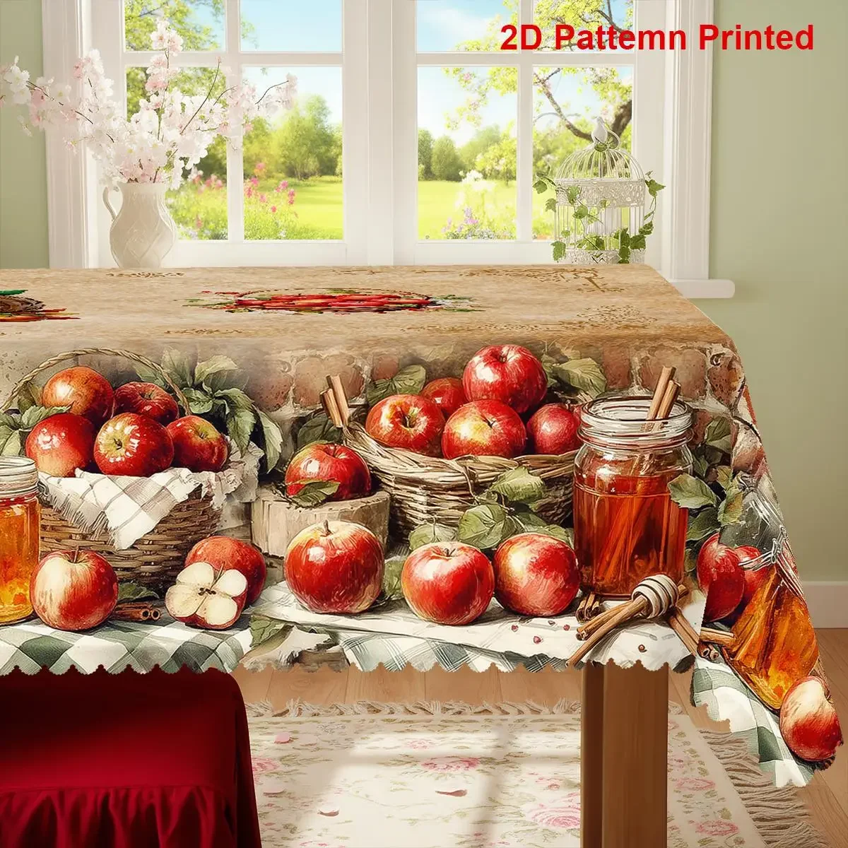1pc Apple-themed tablecloth, featuring retro fruits and honey in spring and summer seasons.xzj