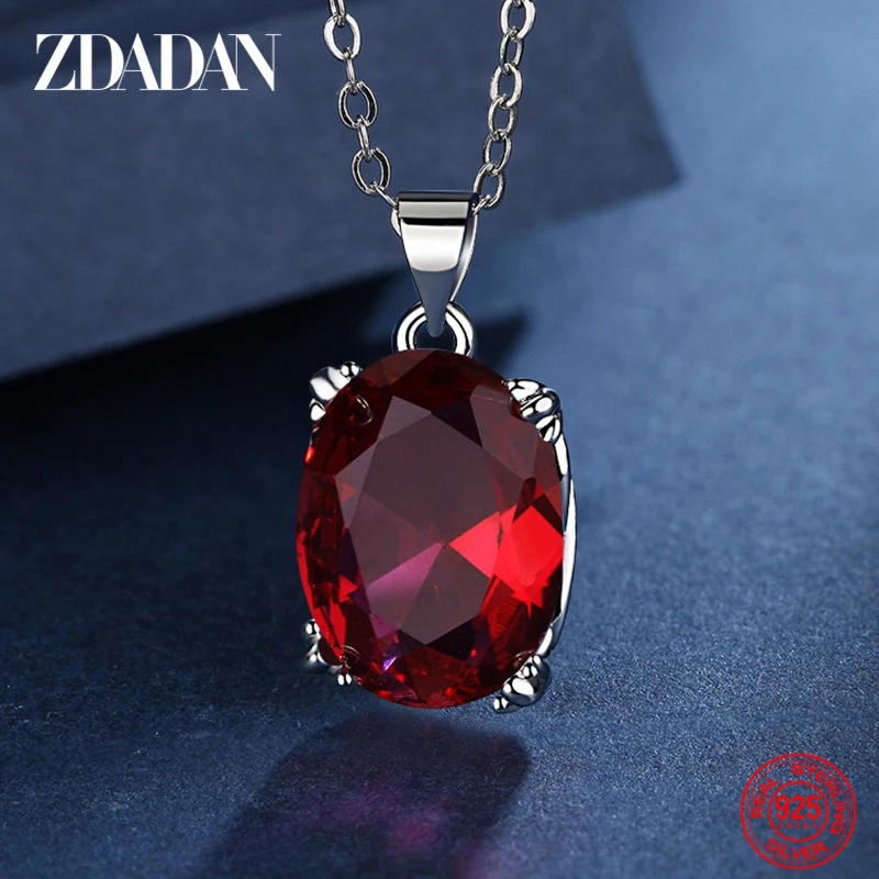 ZDADAN 925 Silver 23MM Blue Zircon Necklace Chains For Women Fashion Jewelry