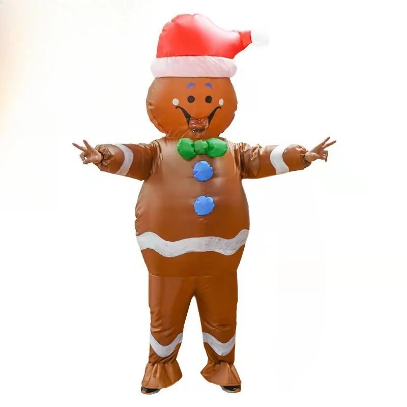 

Christmas Cosplay Costume Gingerbread Man Inflatable Dress Cartoon Doll Funny Theme Party Role Playing Outfit for Adult