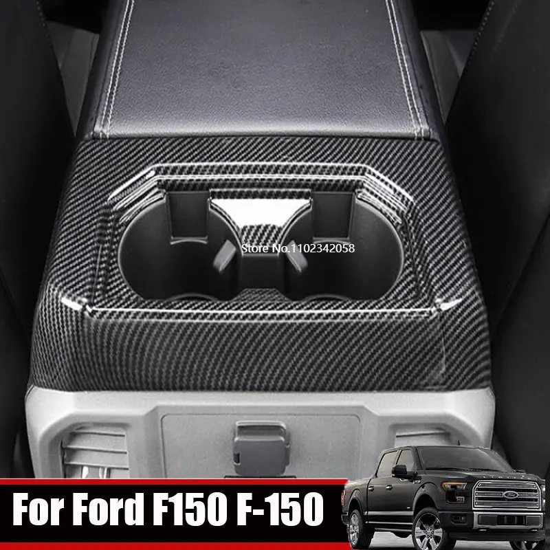 

ABAIWAI For Ford F150 F-150 2015-2021 ABS Autobon Fiber Auto Rear row seat center Water Cup Holder Cover Trim Interior Styling