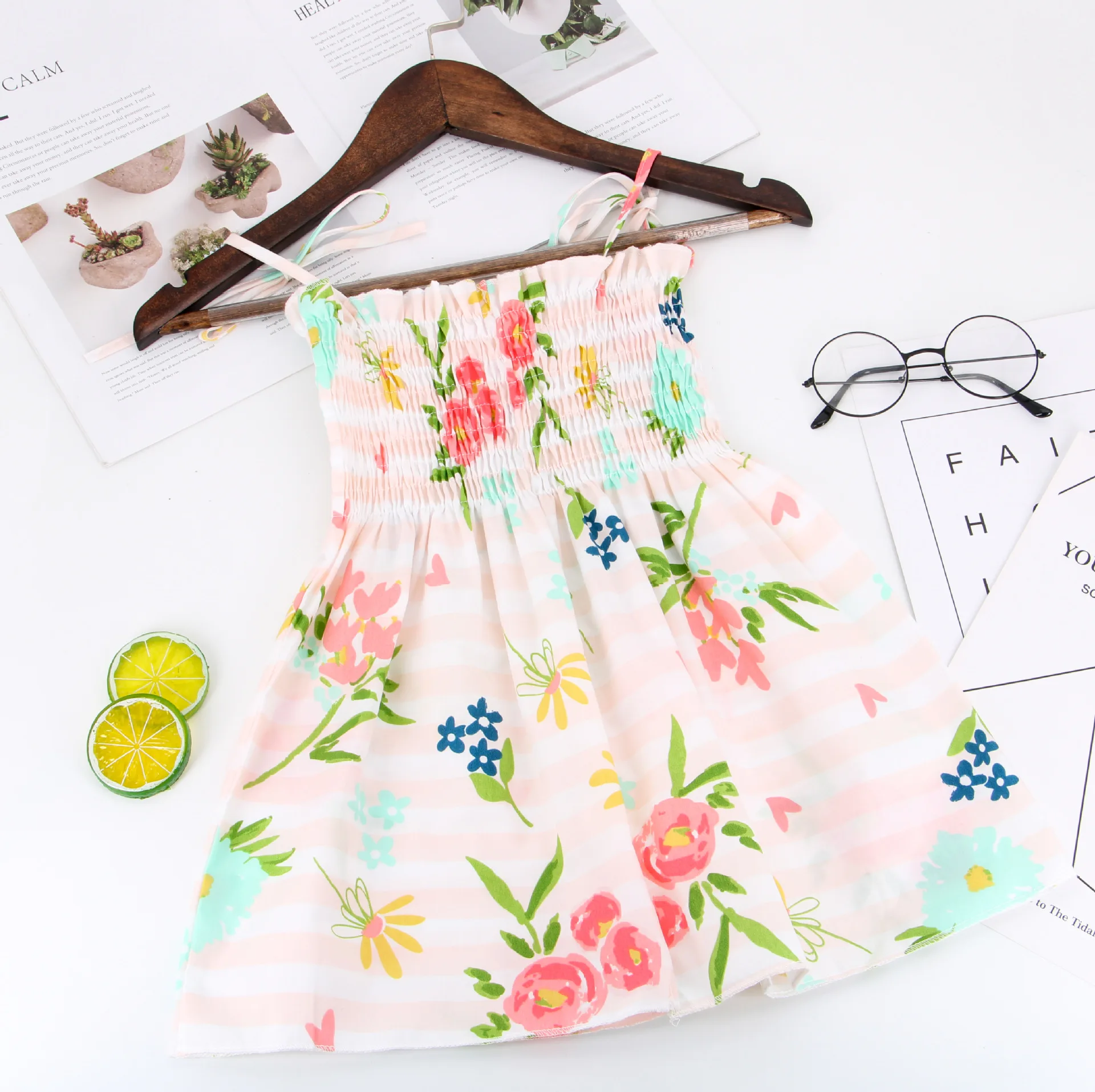 Europe Beautiful Woman Baby Summer Dress Children Fashion Dress Thin Girl Foreign Style Suspender Children Floral Dress