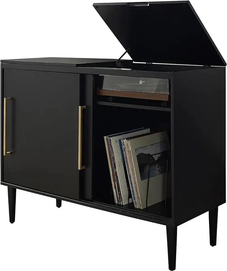 Crosley Furniture-Everett Mid-Century Modern Media Console, Matte Black