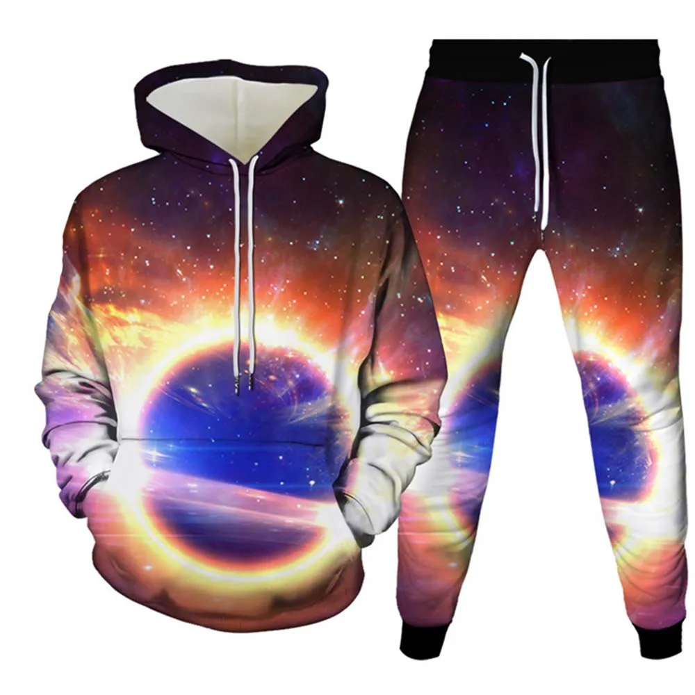Wszechświat Galaxy Planety 3D bluza z kapturem z nadrukiem garnitur męski bluzy spodnie dresowe moda codzienna dwuczęściowy zestaw dresowy odzież męska — zdjęcie 7